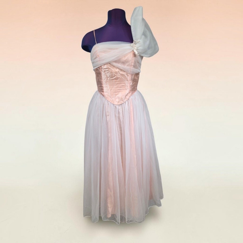 Dance-Allure Alfred Angelo Pink Satin Tulle One Shoulder Gown ILGWU Vintage